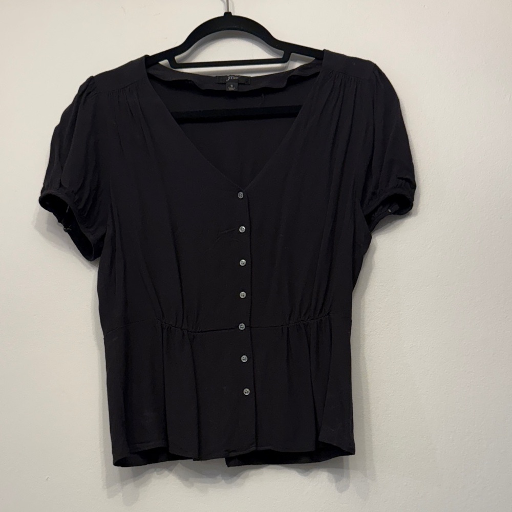 J. Crew Black Puff Sleeve Button Front Blouse